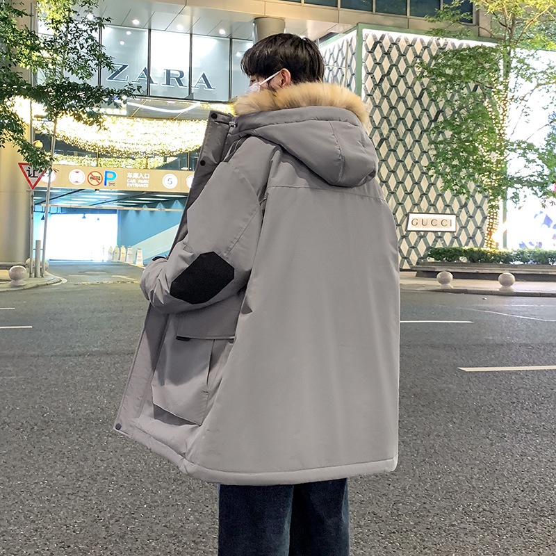 2024 Winter Workwear Jacket for Couples Medium Length Stand Collar Snake Skin Hood Thick Velvet New National Standard Long - Image 3