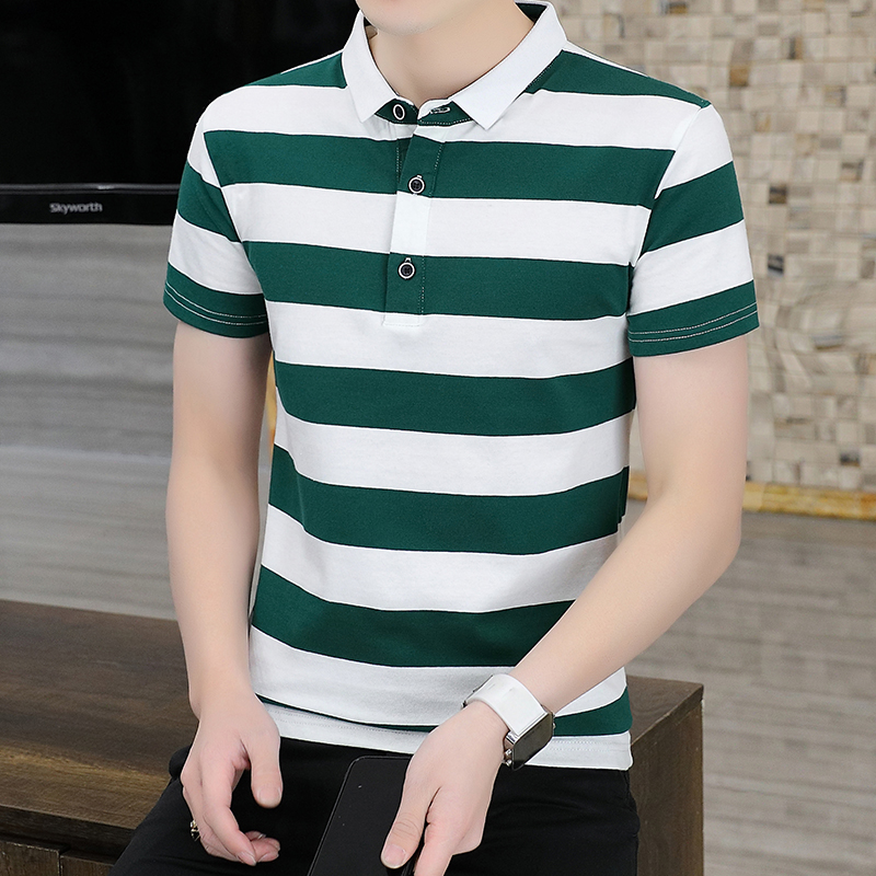 Men's Quick-Drying Cotton for Polo Shirt Striped Casual Bee Business Design XL Half-Sleeved Short-Sleeved Options Knitted Fabric - Image 4