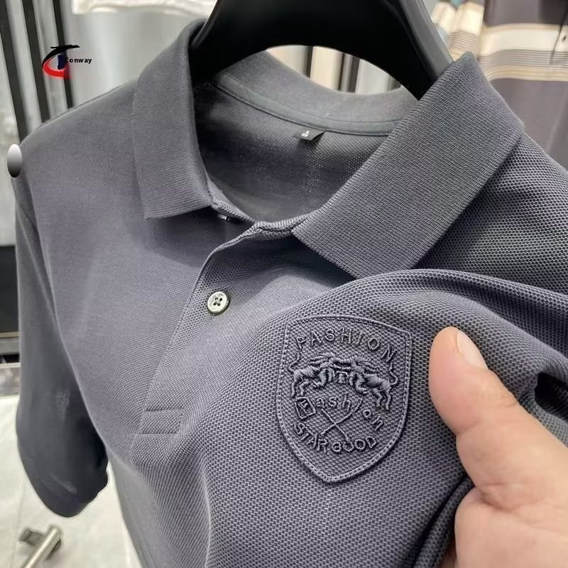 Men's XL Big/Tall Golf Polo Shirts Customizable Embroidered Logo Casual Knitted Fabric Silk Plain Print Short Dark Short - Image 2
