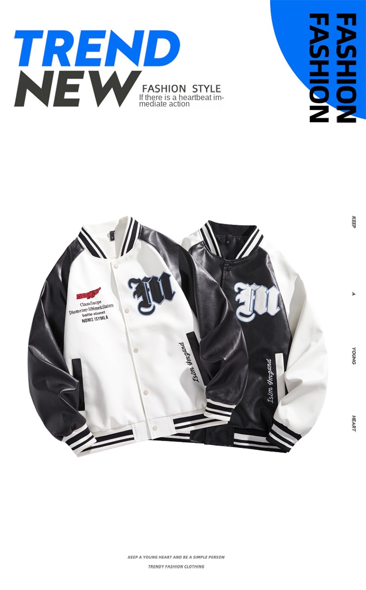 2024 Autumn New Men's All-Season All-match Varsity Jacket Embroidered Leather Coat Sheep Bike Clothing Winter Versatile Baseball - Image 3