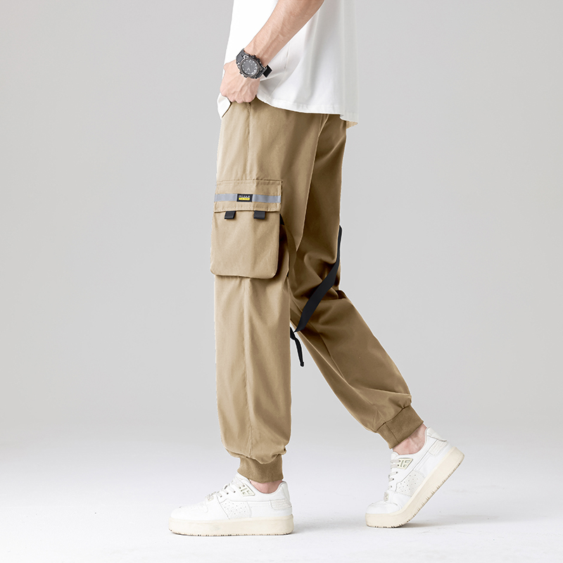 Men's Mid Waist Casual Cargo Pants Summer Trendy Versatile Thin Multi-Pockets with Straight Flat Button Worsted Plain Dyed - Image 5