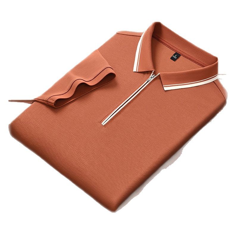 Hot-Selling Men's Ice Silk for Polo Shirt XL Plus Size Striped Knitted T-Shirt Breathable Collar Embroidery Light-Colored Print - Image 6