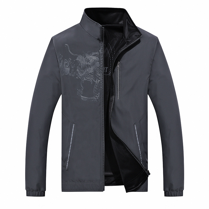 Men's Double-Sided Jacket Stand-Up Collar New Trendy Cross-Border Design Zip Spring Autumn Casual Sports Windbreaker Winter - Image 3