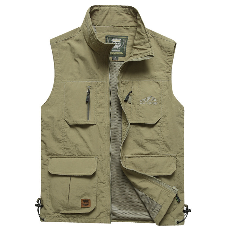 Men's Custom Canvas Waistcoat Vest Zipper Closure V-Neck Casual Fishing Hiking Journalist Hunting Camera Man Autumn Accessory - Image 2