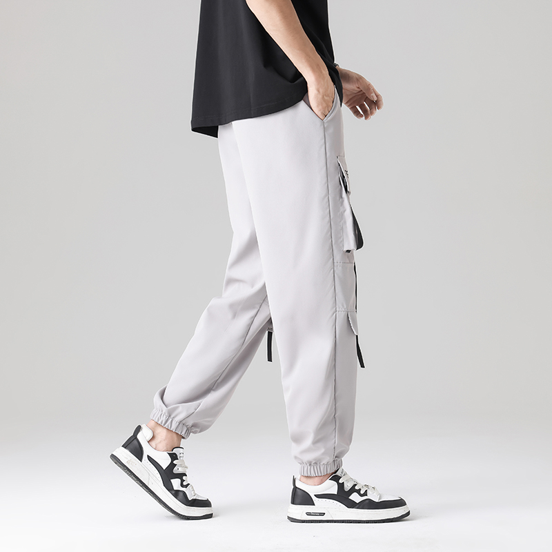 Men's Trendy Summer Casual Cargo Pants European Size Loose Fit Straight Flat Jogger New Plain Dyed Lightweight Worsed - Image 5