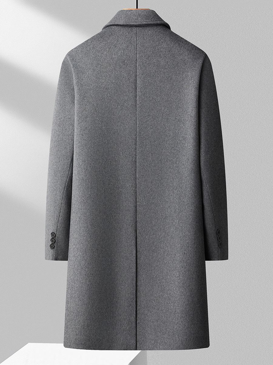 Autumn Winter Men's Double-Breasted Overcoat Korean Slim-Fit Woolen Windbreaker Long Knee-Length Plus Size Cotton-Filled Coat - Image 5