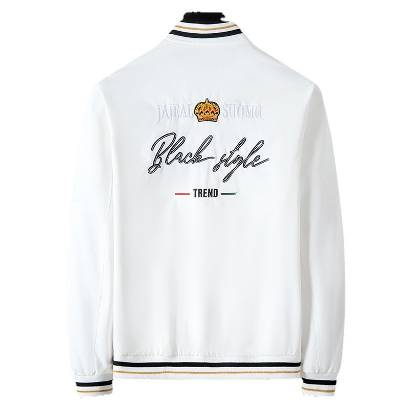 European Crown Embroidered Varsity Jacket for Men Stand Collar Winter Casual Wear Zipper Pocket Cross-Border Youth Baseball Suit - Image 5