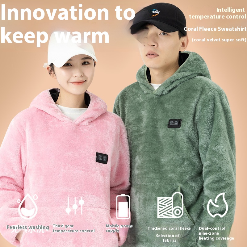Direct Factory Sale New Arrival USB Smart Heating Pullover Sweatshirt Casual Coral Velvet Heattech Clothing Men Women Print - Image 2