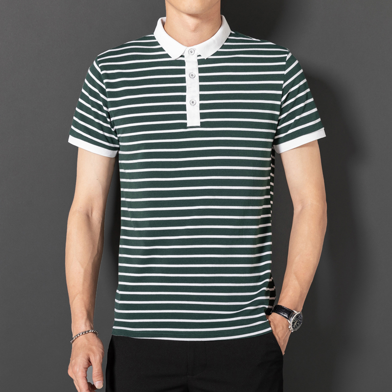 Men's Fashionable Summer Yarn-Dyed Striped for Polo Shirt Pure Cotton Knitted T-Shirt Long Short Sleeves Lapel Top Blank Design - Image 5