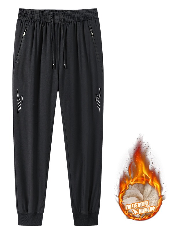 Men's Casual Lamb Wool Outdoor Indoor Use Pants Windproof Heat Storage Knee Pads Velvet Padded Warm Cotton Trousers Flat Front - Image 4