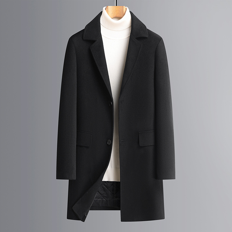 Men's Slim-Fit Long Wool Coat for Autumn Winter Mid-Length Trench Outerwear Button Thickened Cotton Cashmere Plus Sizes Option - Image 6