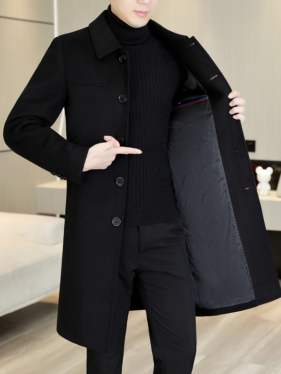 Autumn Winter High-Grade Men's Cashmere Coat Long Mid-Length Windbreaker Button Lapel Design Single Breasted for Middle-Aged - Image 3