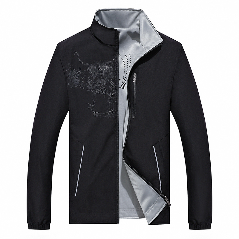 Men's Double-Sided Jacket Stand-Up Collar New Trendy Cross-Border Design Zip Spring Autumn Casual Sports Windbreaker Winter - Image 6