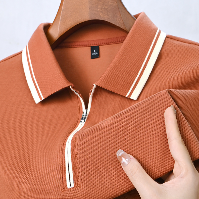 Hot-Selling Men's Ice Silk for Polo Shirt XL Plus Size Striped Knitted T-Shirt Breathable Collar Embroidery Light-Colored Print - Image 4