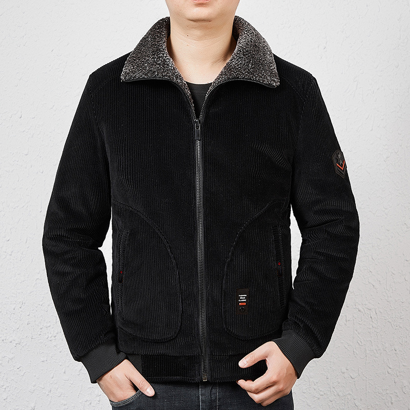 Autumn Winter Men's Fleece-Lined Jacket Casual Thickened Corduroy Cotton Coat in Plus Size Sport Style for Middle-Aged - Image 3