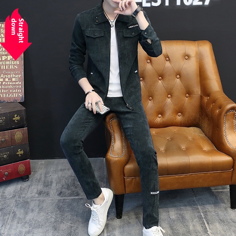 Men's Casual Fall and Winter Outwear Set-New Arrival Two-Piece Woven Corduroy Pants Lapel Suit Fashion Hoodies & Sweatshirt - Image 4