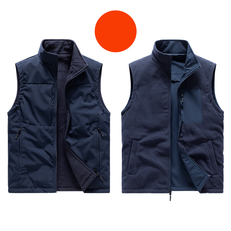 Men's Zipper Closure Casual Waistcoat Down-Filled Multi-Pockets Trendy Mandarin Logo Workwear Vest for Spring Autumn Winter - Image 3