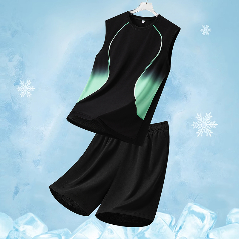 Men's Reversible Plus Size Fitness Pants Summer Two-Piece Sports Set Quick-Dry Ice Silk Casual Windproof Washed Printed for - Image 5