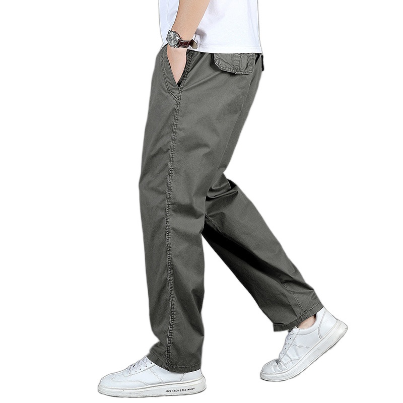 Men's Casual Elastic Straight-Leg Workwear Pants Winter Cotton Dadfleece-Lined Thickened Cargo Design for Middle-Aged - Image 5