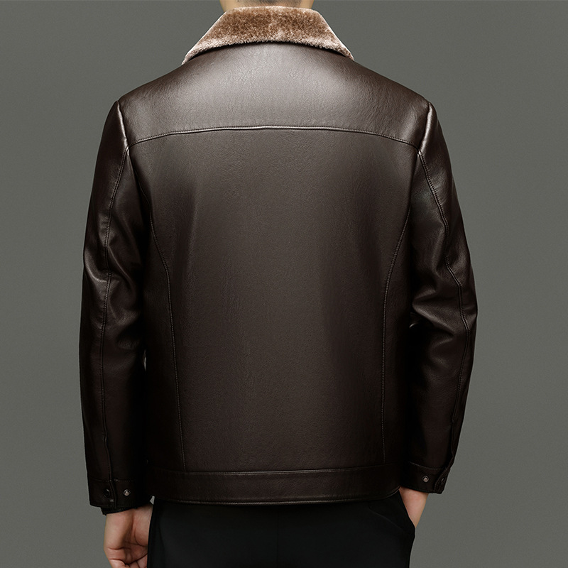 Men's XL Long Winter Leather Jacket Stand Collar High Street Style Motorcycle Zipper Closure Canvas Fleece OEM Service Available - Image 5