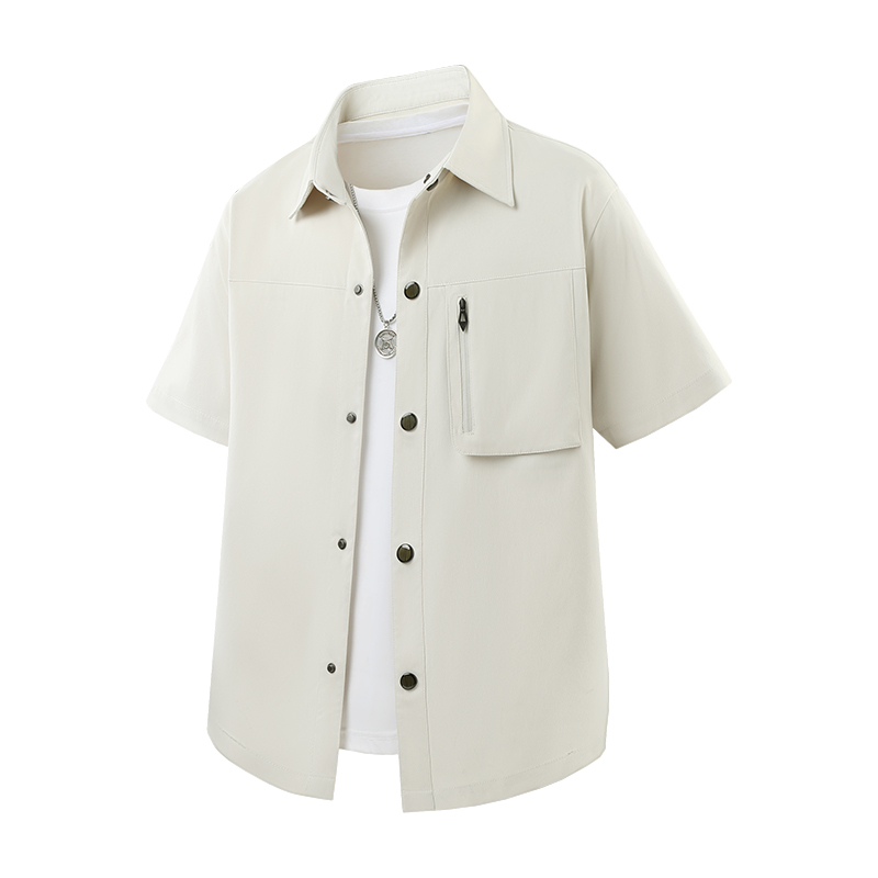 Solid Color Men's T-Shirt Plus Size Summer Casual Hong Kong Style Japanese Sweat-Absorbing Breathable Loose Turn-Down Collar - Image 4