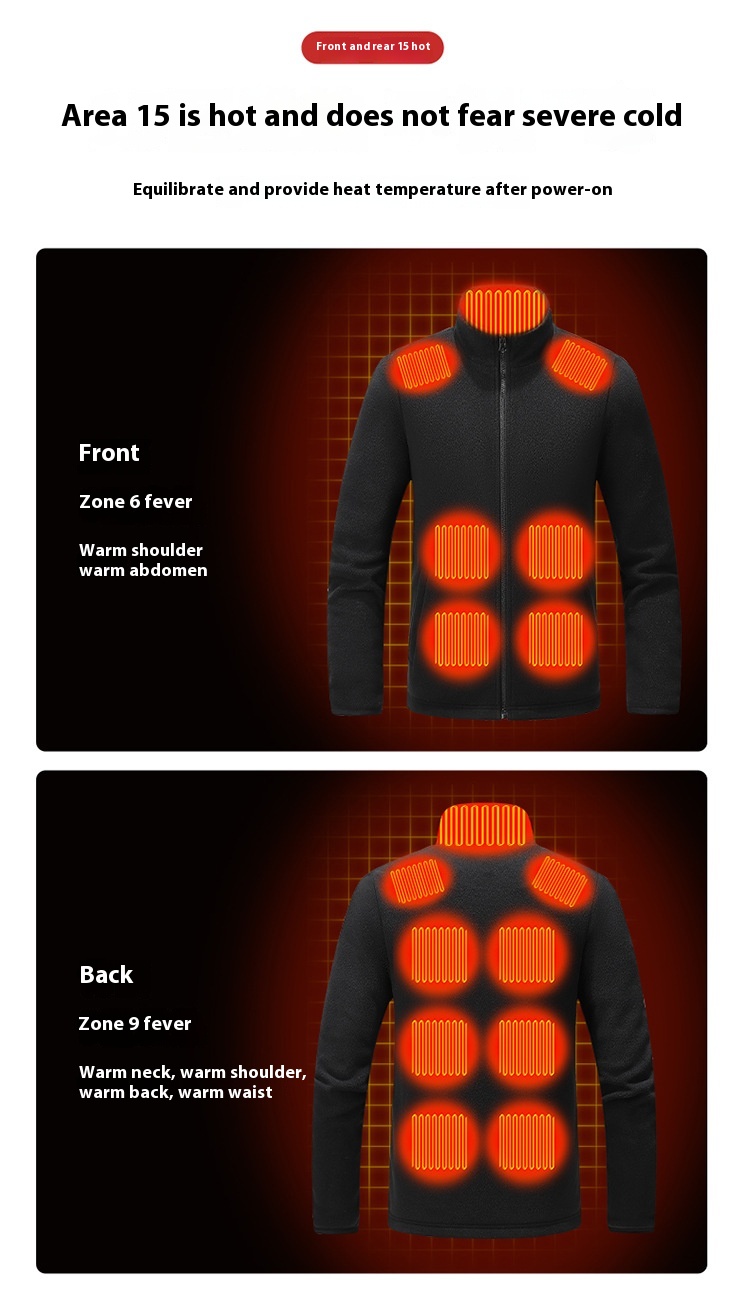 Unisex 15-Zone Heating Double-Sided Winter Jacket Solid Two-Piece Set with Detachable Inner Liner Long Zipper Handy Outdoor Gear - Image 6