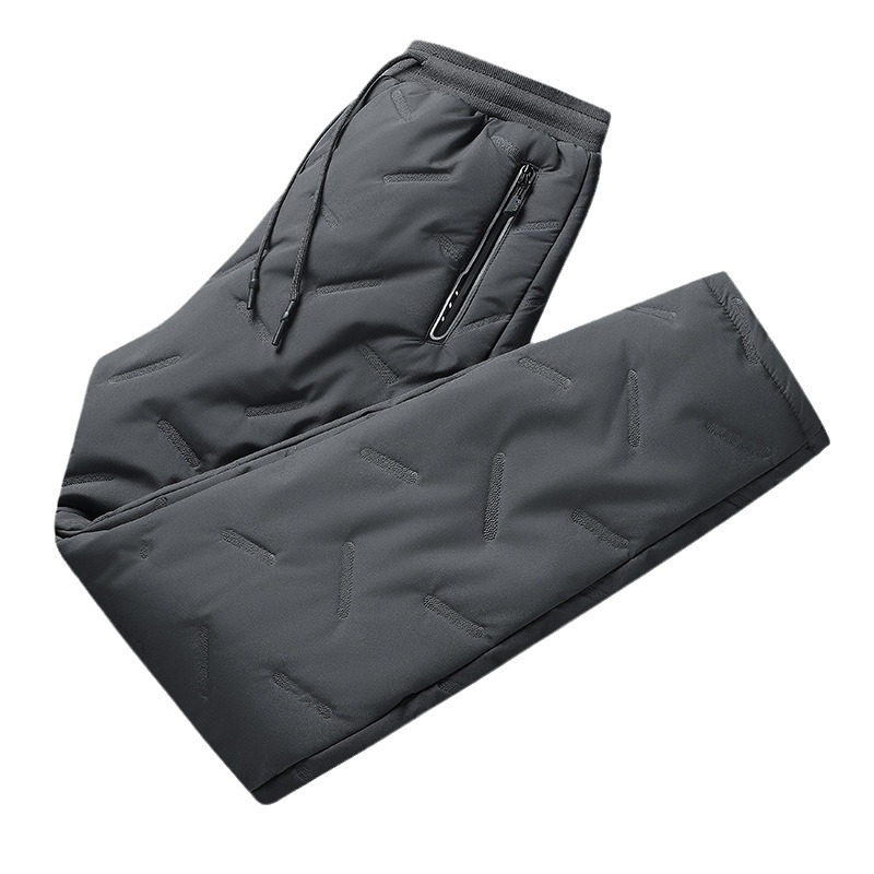 2023 Winter Men's Casual Long Straight Style Pants XL Size Mid Elastic Thickened Lamb Fleece Lining Three-Proof Windproof - Image 5