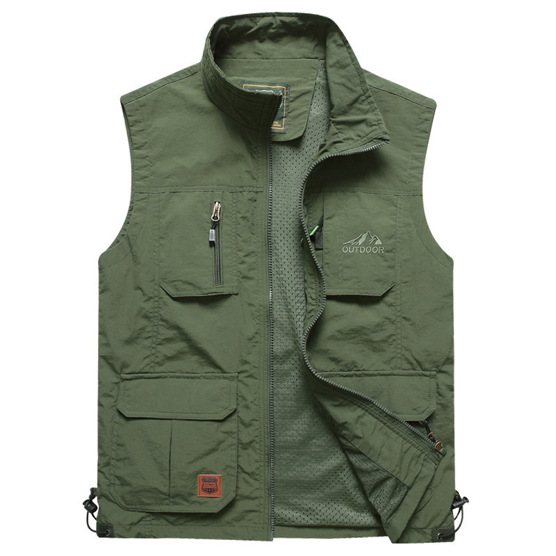 Men's Custom Canvas Waistcoat Vest Zipper Closure V-Neck Casual Fishing Hiking Journalist Hunting Camera Man Autumn Accessory - Image 5