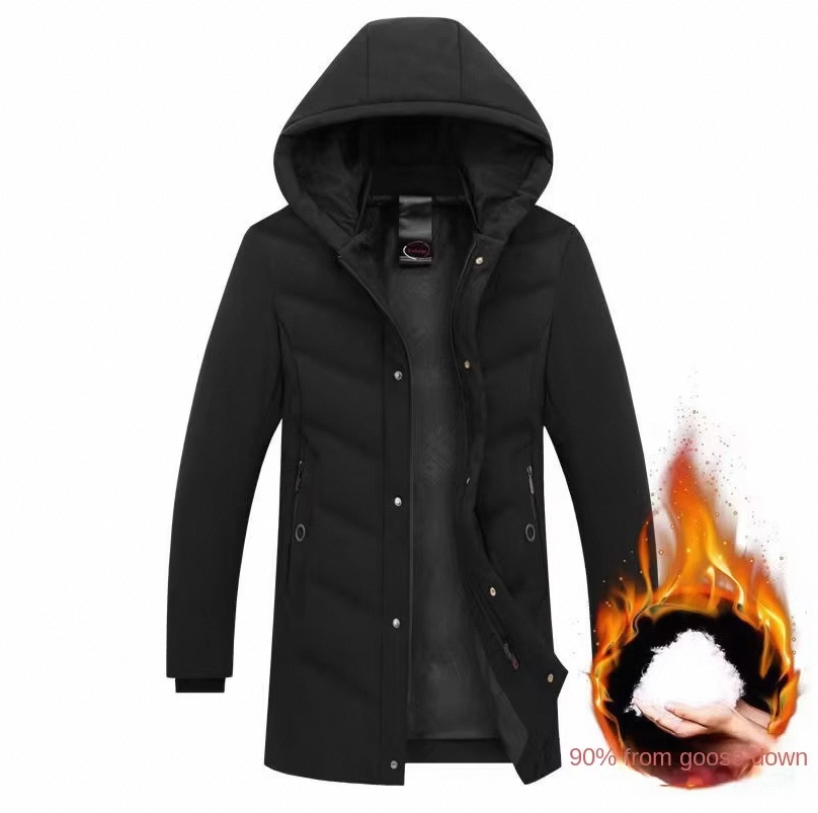 Hot Sales Custom Print Logo Men's Winter Street Wear Mid-length Hoodie Puffer Clothing Jacket Hooded Coat - Image 3