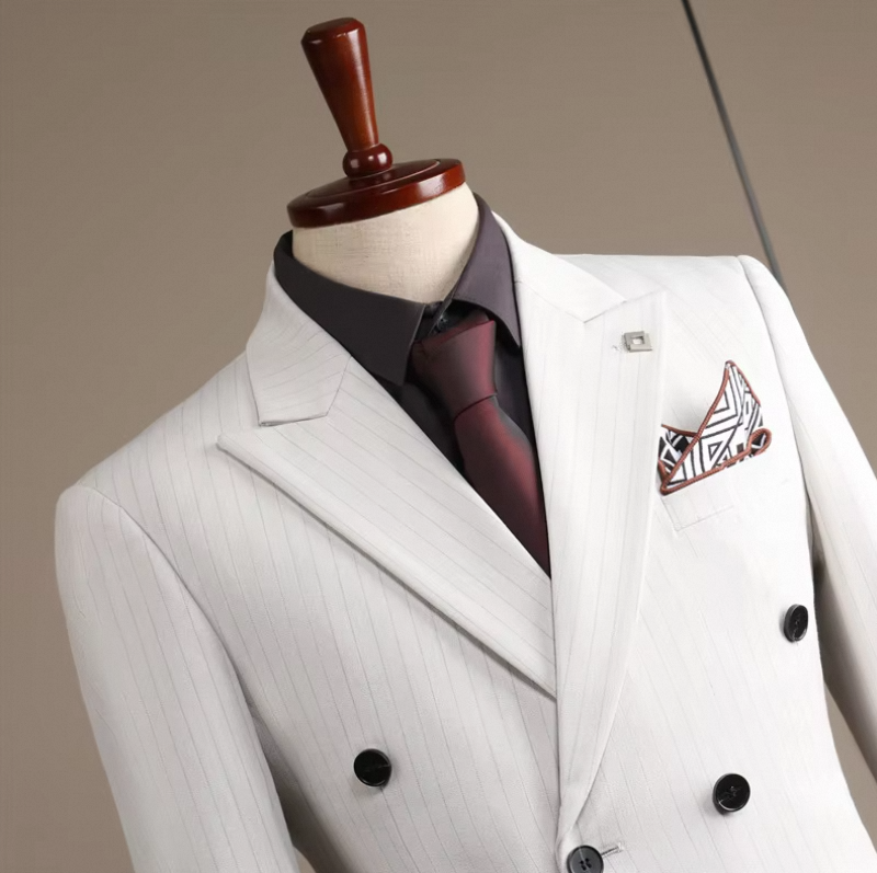 2024 Hot Sale White Wedding Double Breasted Vest Groom Party Business Suits Custom Made Men Suits 3 Pieces Suit for Man - Image 2