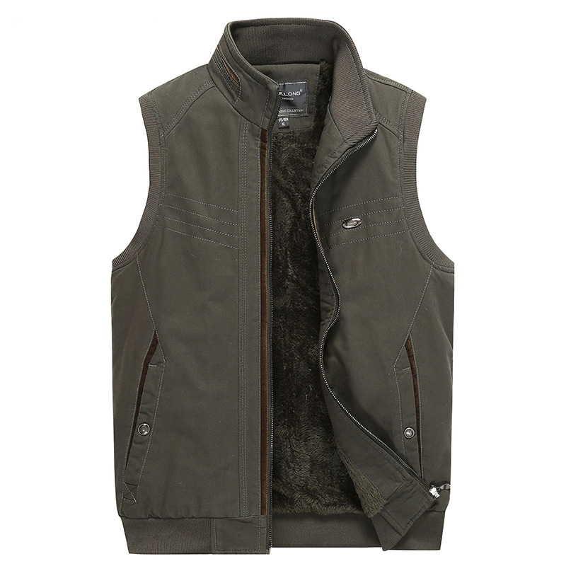 Men's Winter Sleeveless Vest Porter Sherpa Lining Cotton Filled Logo Decorated Travel Photo Fishing Jacket Outer Wear Fabric - Image 2