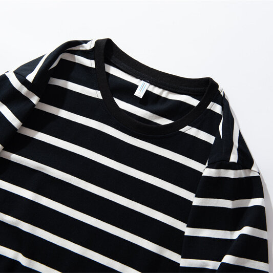 2025 Summer Collection High-End Men's Short Sleeve for Polo T-Shirt Loose Plus Size Thin Striped Crewneck Breathable Knitted Cot - Image 5