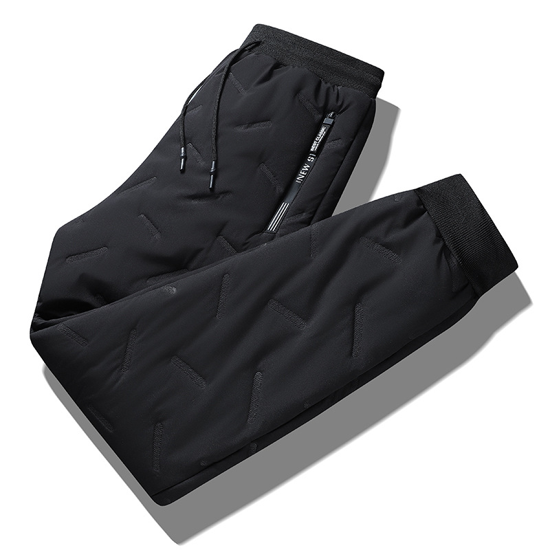 2023 Winter Men's Casual Long Straight Style Pants XL Size Mid Elastic Thickened Lamb Fleece Lining Three-Proof Windproof - Image 3