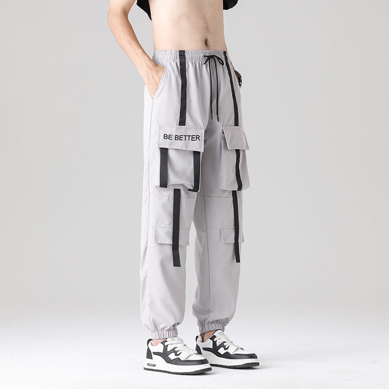 Men's Trendy Summer Casual Cargo Pants European Size Loose Fit Straight Flat Jogger New Plain Dyed Lightweight Worsed - Image 6