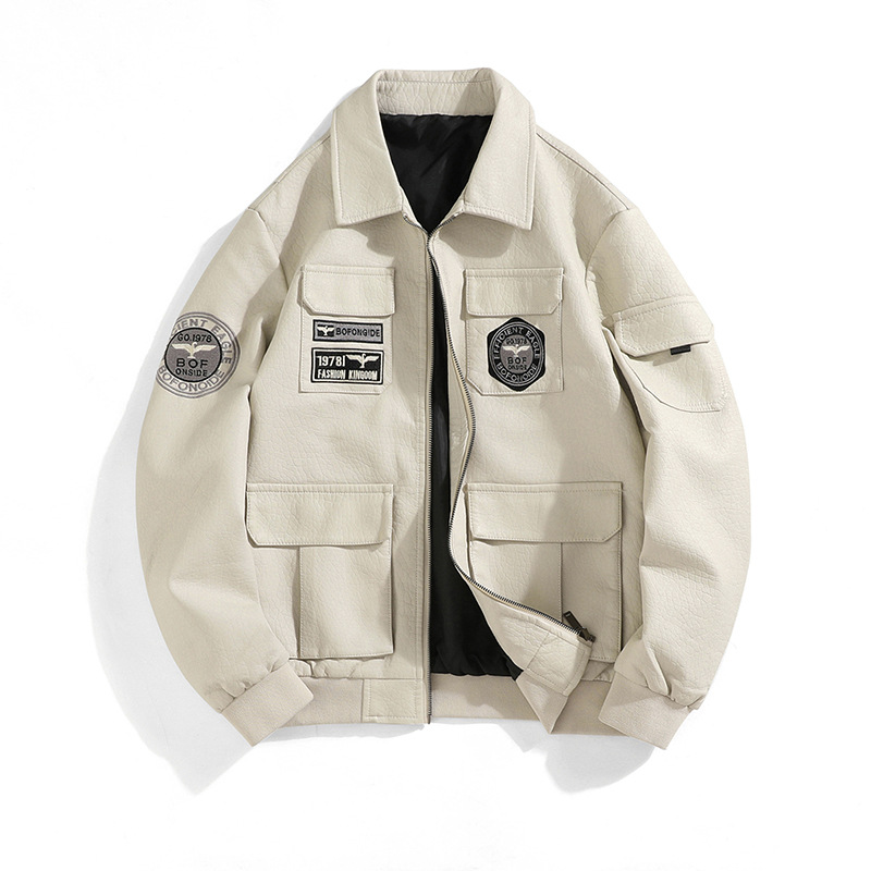 2023 Top Trendy Korean Style Men's Leather Jacket Coat Slim Fit Autumn Winter Biker Clothing Stand Collar Zipper Hip Hop Fleece - Image 4