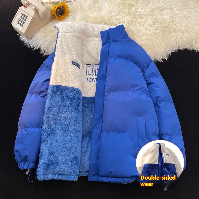 Men's Vintage Winter Coat Reversible Cotton Zipper Waterproof American Lamb Wool Embroidered Thickened Heating Outwear Cozy - Image 3