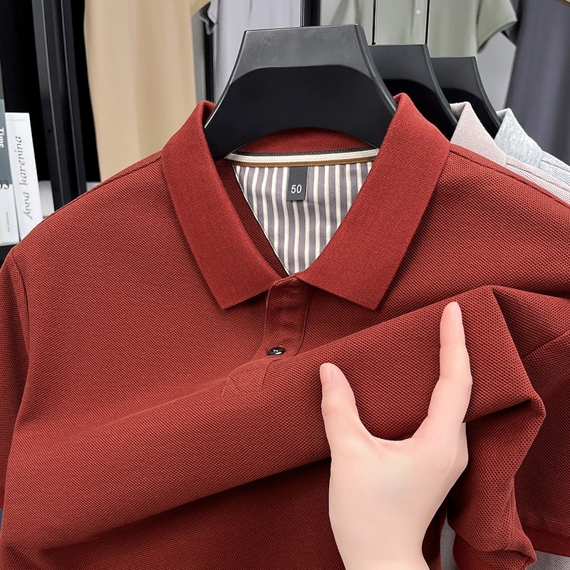 100% Knitted Cotton Men's for Polo Shirt Summer Casual Solid Short-Sleeved Lapel Anti-Pilling Feature Dark Technique Pure Color - Image 5