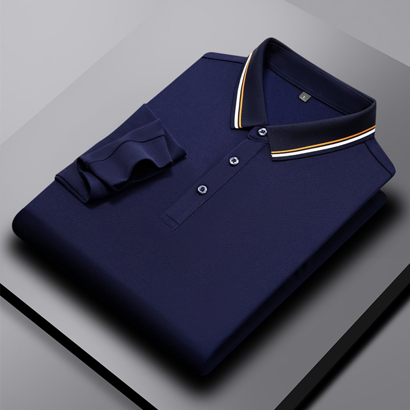 Men's Pure Satin Anti-Wrinkle Long Sleeve for Polo Shirt Business Casual Solid Loose Fit for Spring Fall Golf Group Buying XL Si - Image 3