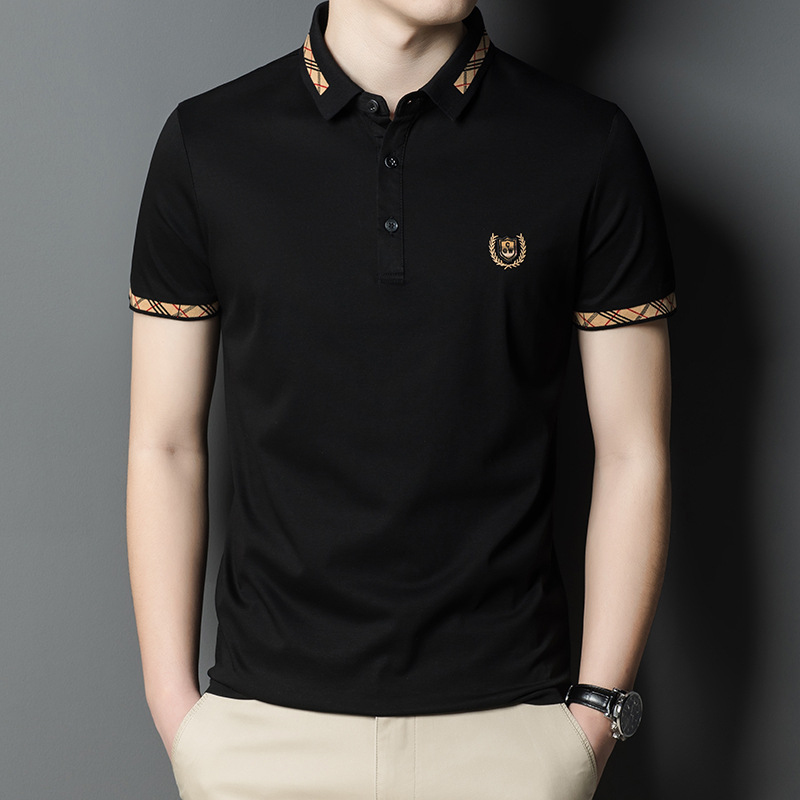 Men's 2025 Summer Ice Silk for Polo T-Shirt Comfortable High Cotton Blend Breathable Short-Sleeved Youth T-Shirt Solid Versatile - Image 6