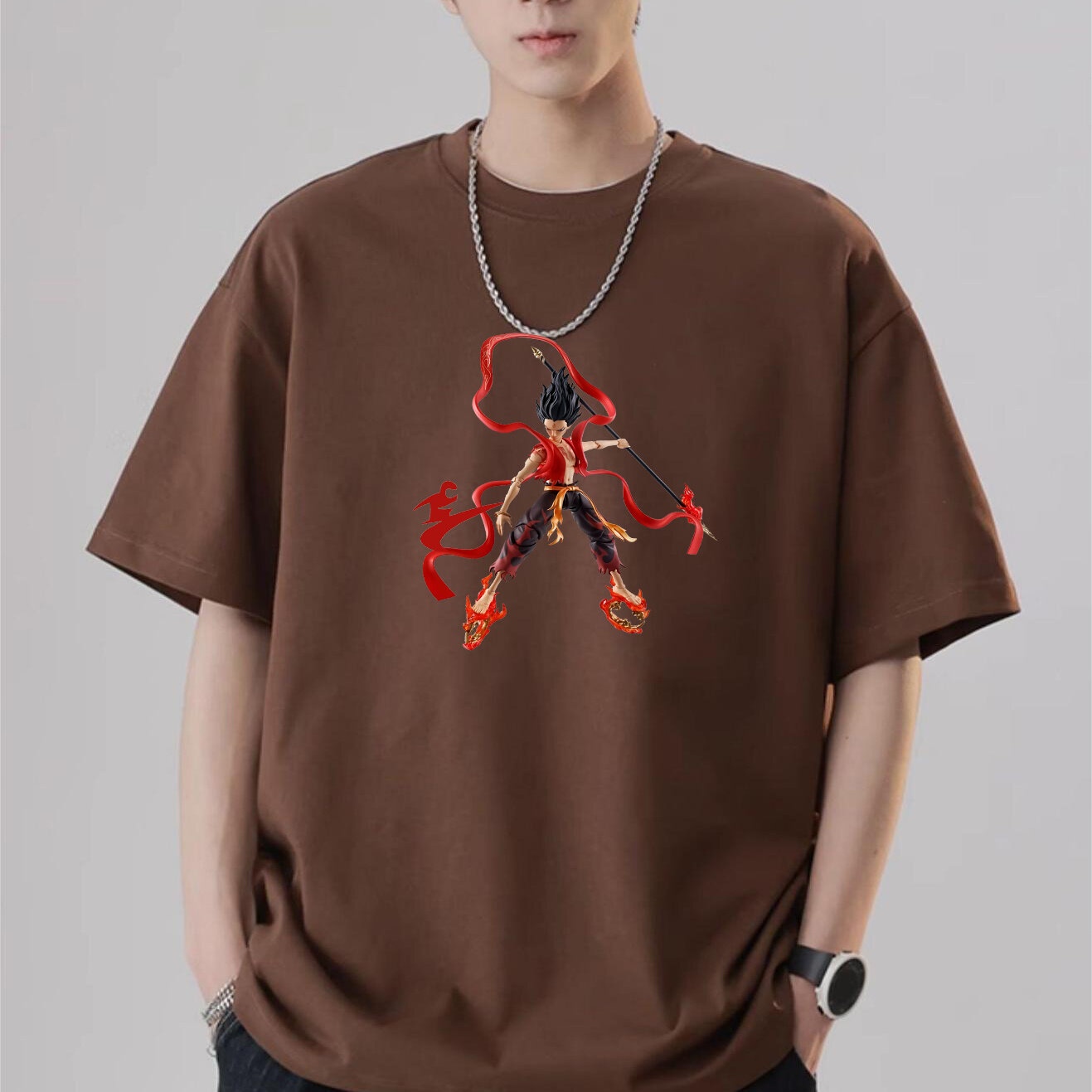 Trendy Brand's High Weight 100% Cotton Hemp Short Sleeve Loose Fashion T-shirt for Men Women Hip Hop Personalized Printed Design - Image 2