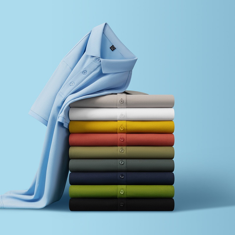 Men's Breathable Knitted Woven Fabric for Polo Shirt ODM Short Design with Solid Pattern Embroidery Button Painted Print - Image 2