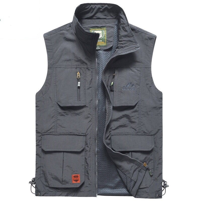Men's Custom Canvas Waistcoat Vest Zipper Closure V-Neck Casual Fishing Hiking Journalist Hunting Camera Man Autumn Accessory - Image 6