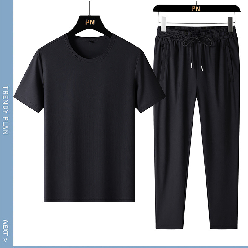 Men's Large Size Summer Sports Casual T-Shirt Pants Quick-Drying Breathable Ice Silk Lightweight Flat Comfortable High Elastic - Image 6