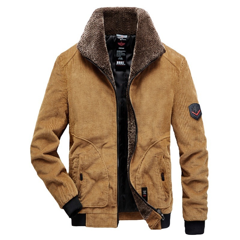 Autumn Winter Men's Fleece-Lined Jacket Casual Thickened Corduroy Cotton Coat in Plus Size Sport Style for Middle-Aged - Image 5