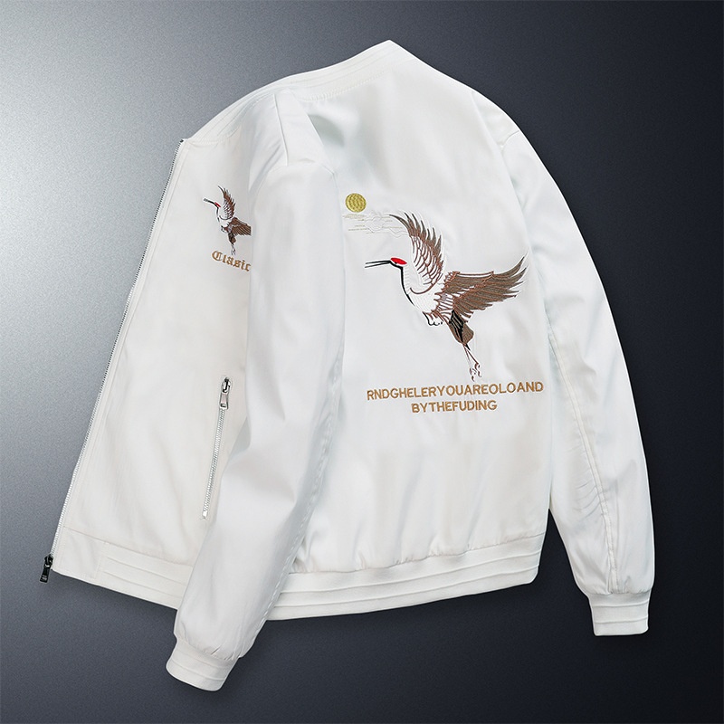 Autumn Winter Men's Embroidered Velvet Baseball Jacket Stand Collar Youth Chinese Fashion Casual Clothing Hip Hop Varsity Warm - Image 6