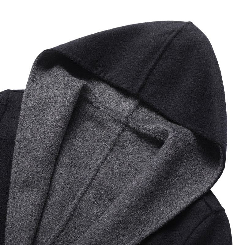 2023 Men's Casual Mid-Length Wool Coat Handmade Double-Sided with Large Pocket and Hood Filled with Cotton - Image 5