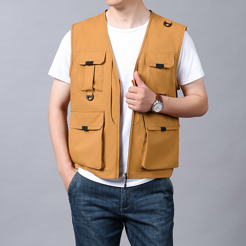 Men's Custom Woven Canvas Reversible Puffer Vest Jacket Spring Autumn Casual Outdoor Sports Multi-Pockets Waterproof Outer Wear - Image 6