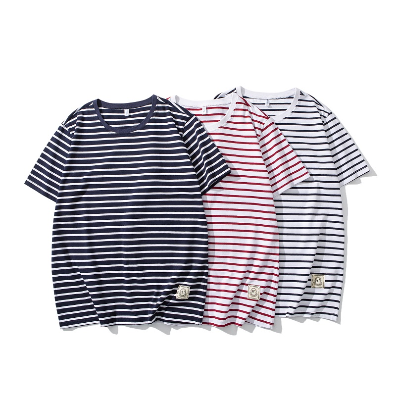 2025 New Trendy Men's Cotton Short-Sleeved T-Shirt Summer Striped Half-Sleeved Top O-Neck Plus-Size Loose Fit Print Casual - Image 4