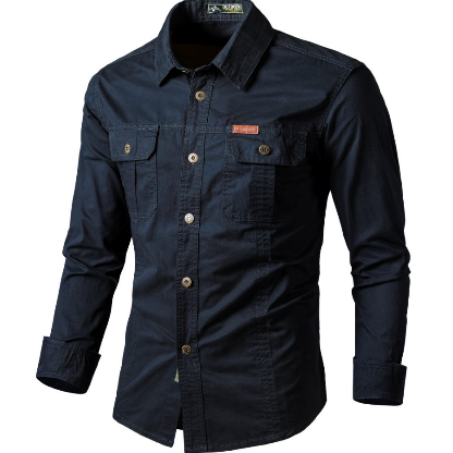 Autumn Men's 100% Cotton Flannel Long Sleeve T-Shirt with Mandarin Collar Anti-Pilling Feature and Washed Technique for Adults - Image 3