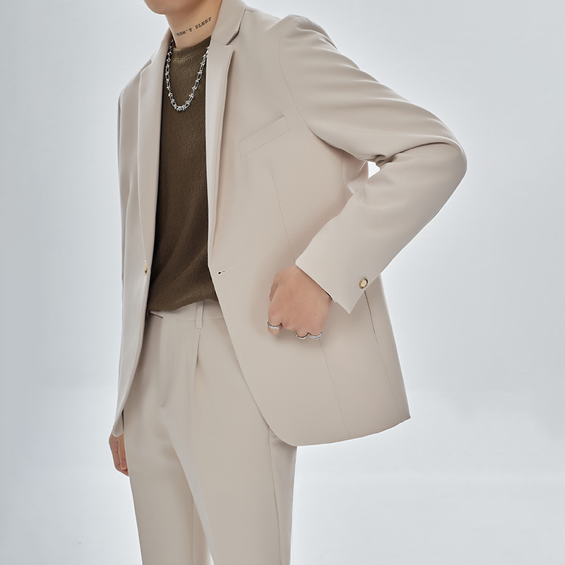 Casual Two-Piece Korean-Style Single Breasted Jacket for Men High-Style Drop Sense Loose Fit Slight Mature Look - Image 3